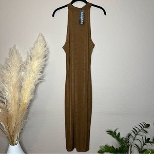 Boohoo High Neck Textured Slinky Midi Dress, size 12